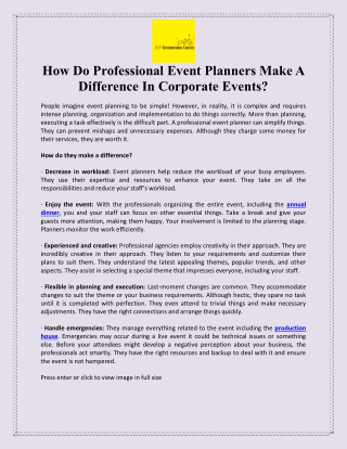 How Do Professional Event Planners Make A Difference In Corporate Events