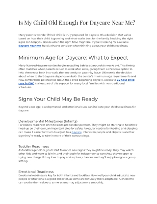 E- Is My Child Old Enough For Daycare