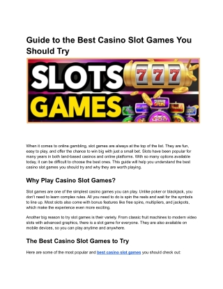 Guide to the Best Casino Slot Games You Should Try