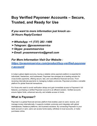 Best 19 Site To Buy Verified Payoneer Accounts –Trusted In Online