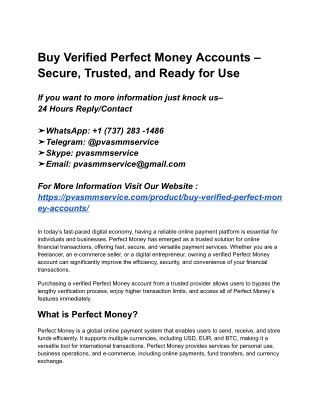 How To Buy Verified Perfect Money Accounts In This Year