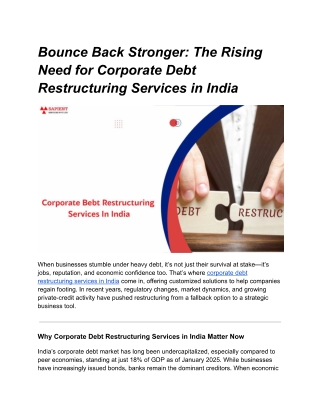 corporate debt restructuring services in India