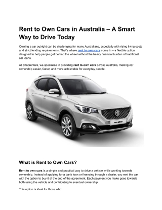 Shad Car Rentals is a leading car rental service in Australia