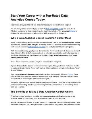 article data analytics course