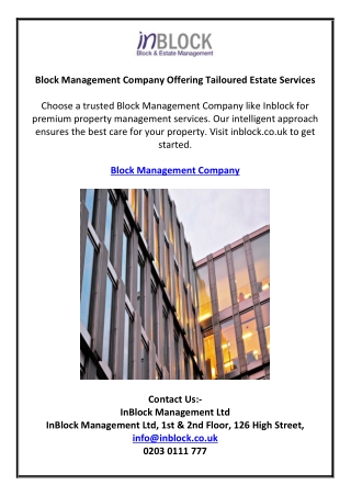 Block Management Company Offering Tailoured Estate Services