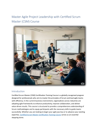 Master Agile Project Leadership with Certified Scrum Master