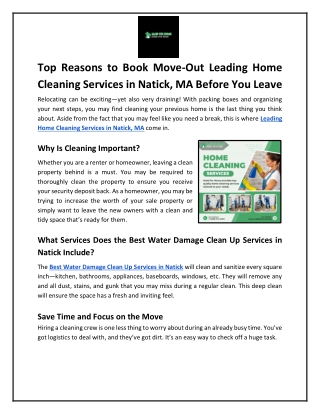 Top Reasons to Book Move-Out Leading Home Cleaning Services in Natick, MA Before