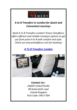A to B Transfers in London for Quick and Convenient Journeys