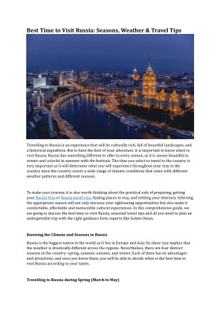 Best Time to Visit Russia Seasons, Weather & Travel Tips