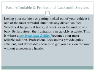 Car Lockmsith Belfast