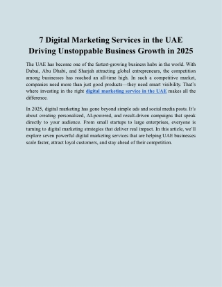 7 Digital Marketing Services in the UAE Driving Unstoppable Business Growth in 2025