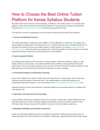 How to Choose the Best Online Tuition Platform for Kerala Syllabus Students