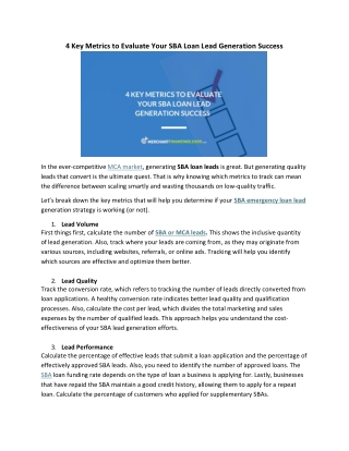 4 Key Metrics to Evaluate Your SBA Loan Lead Generation Success