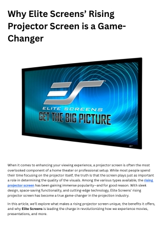 Why Elite Screens’ Rising Projector Screen is a Game-Changer
