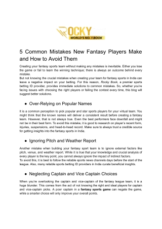 5 Common Mistakes New Fantasy Players Make and How to Avoid Them