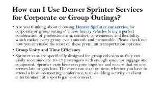 How to Elevate Your Group Outings with Denver Sprinter Rentals