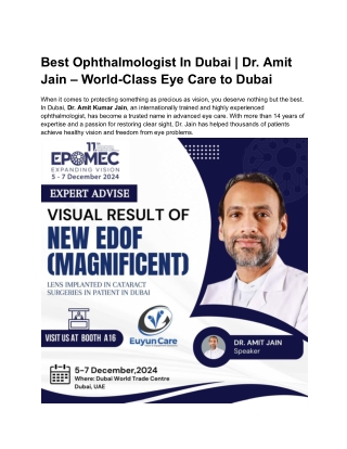 Ophthalmologist In Dubai | Dr. Amit Jain