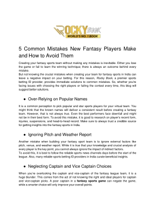 5 Common Mistakes New Fantasy Players Make and How to Avoid Them