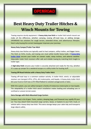 Best Heavy Duty Trailer Hitches & Winch Mounts for Towing