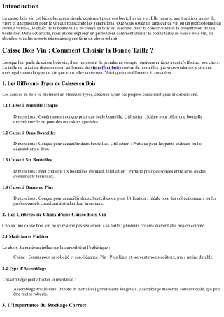 Caisse Bois Vin : Comment Choisir la Bonne Taille ?
