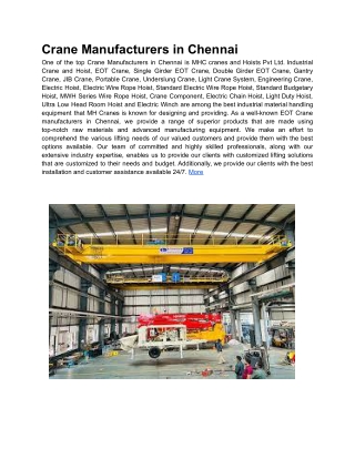 Crane Manufacturers in Chennai