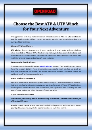 Choose the Best ATV & UTV Winch for Your Next Adventure