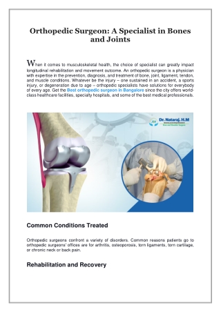 Orthopedic Surgeon, A Specialist in Bones and Joints