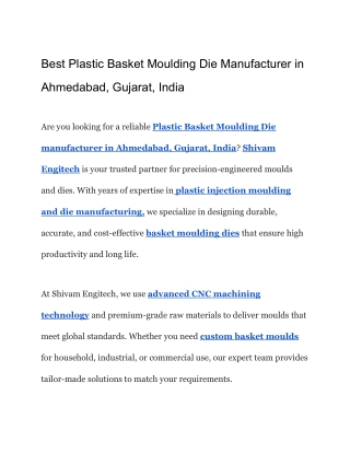 Best Plastic Basket Moulding Die Manufacturer in Ahmedabad, Gujarat, India