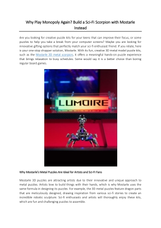 Why Play Monopoly Again? Build a Sci-Fi Scorpion with Mostarle Instead