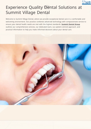 Experience Quality Dental Solutions at Summit Village Dental