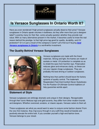 Is Versace Sunglasses In Ontario Worth It
