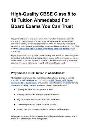 High-Quality CBSE Class 8 to 10 Tuition Ahmedabad For Board Exams You Can Trust