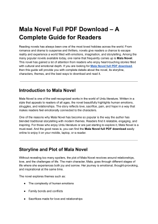 Mala Novel Full PDF Download – A Complete Guide for Readers