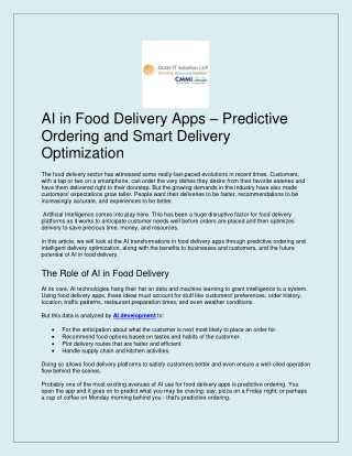 AI in Food Delivery Apps – Predictive Ordering and Smart Delivery Optimization