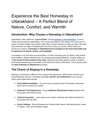 Experience the Best Homestay in Uttarakhand – A Perfect Blend of Nature, Comfort