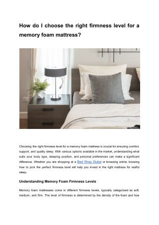 How do I choose the right firmness level for a memory foam mattress