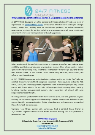 Why Choosing a certified fitness trainer in Singapore Makes All the Difference