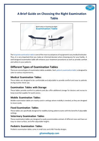 A Brief Guide on Choosing the Right Examination Table