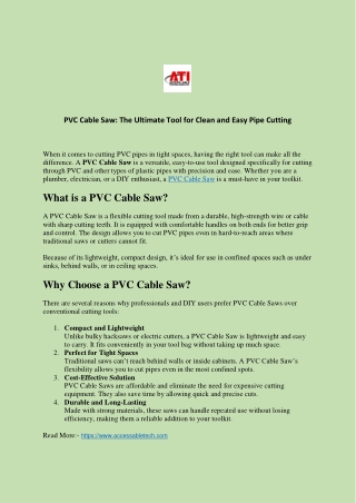 PVC Cable Saw- The Ultimate Tool for Clean and Easy Pipe Cutting