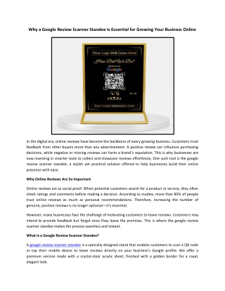 Why a Google Review Scanner Standee Is Essential for Growing Your Business Online