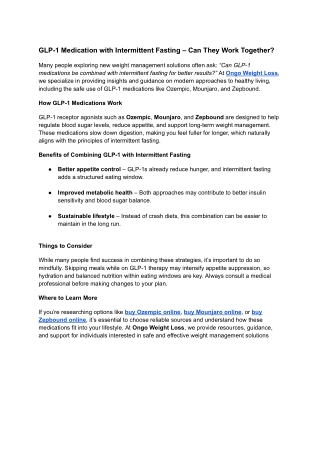 GLP-1 Medication with Intermittent Fasting – Can They Work Together