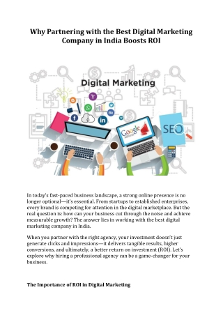 Why Partnering with the Best Digital Marketing Company in India Boosts ROI