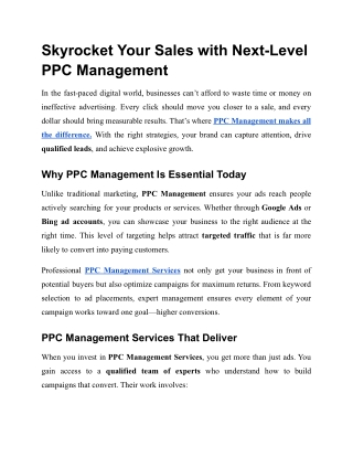 Skyrocket Your Sales with Next-Level  PPC Management