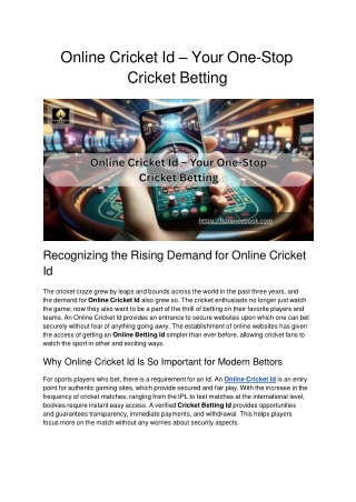 Online Cricket Id – Your One-Stop Cricket Betting