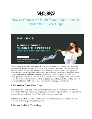 How to Choose the Right Water Conditioner in Hyderabad