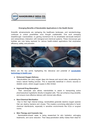 Emerging Benefits of Nanobubble Applications in the Health Sector