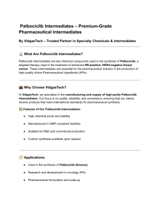 Palbociclib Intermediates – Premium-Grade Pharmaceutical Intermediates
