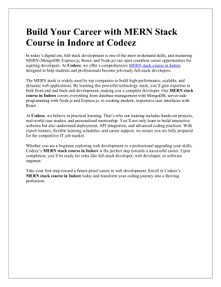 Build Your Career with MERN Stack Course in Indore at Codeez