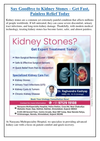 Say Goodbye to Kidney Stones – Get Fast, Painless Relief Today