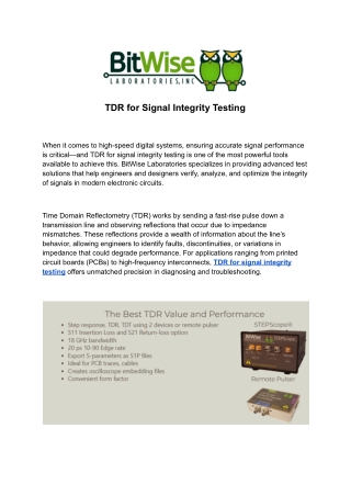 TDR for Signal Integrity Testing